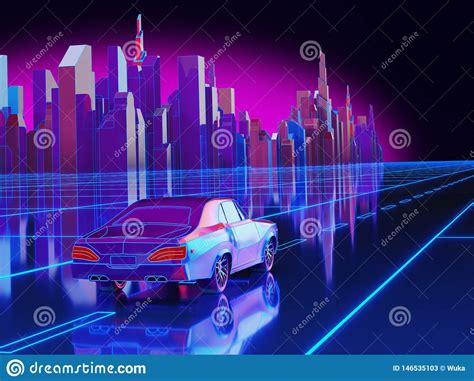 Futuristic Neon Night City Background Stock Illustration Illustration