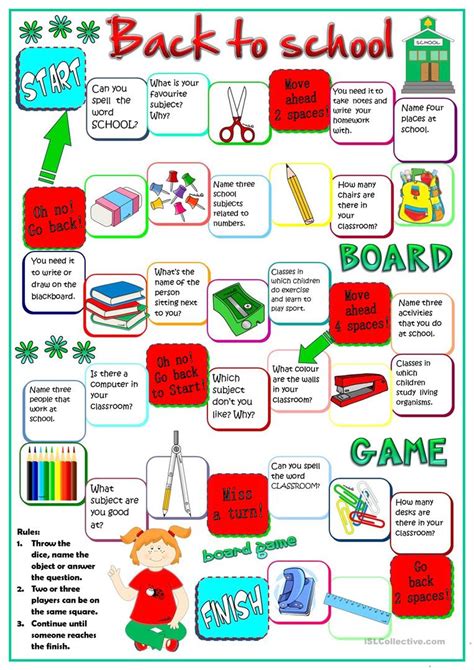 Back To School Board Game English Esl Worksheets In 2020 English