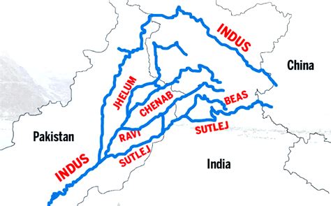 Indus River System Map Tributaries Origin And Length Pwonlyias