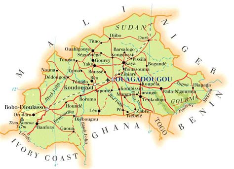 Detailed Road Map Of Burkina Faso Burkina Faso Detailed Road Map