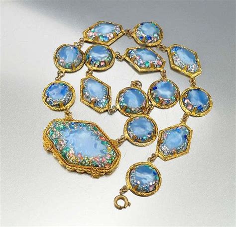 Czech Art Deco Foil Glass Necklace Gold Filigree By Boylerpf Im In
