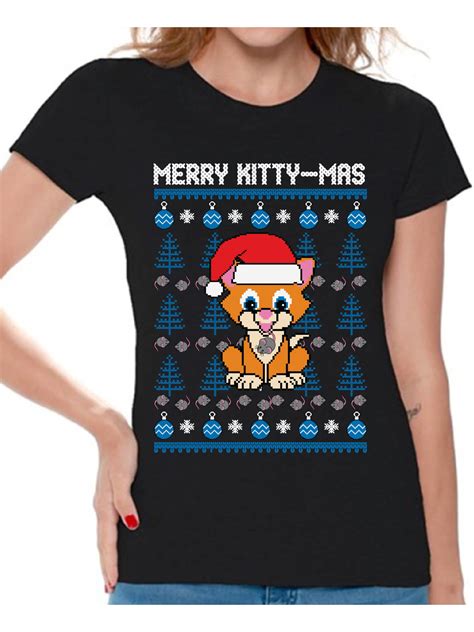 Awkward Styles Merry Kitty Mas Tshirt Funny Christmas Shirts For Women
