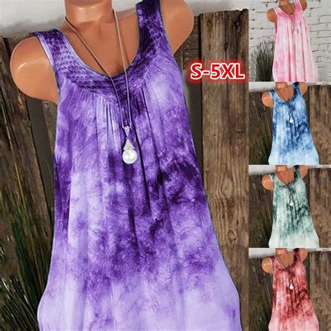 Buy Summer Women Sexy Sundress Fashion O Neck Sleeveless Tie Dye Plus Size Elegant Party Dress