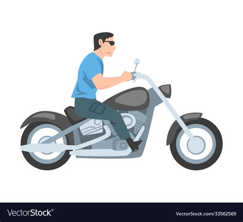 Man Riding Motorcycle Side View Male Biker Vector Image