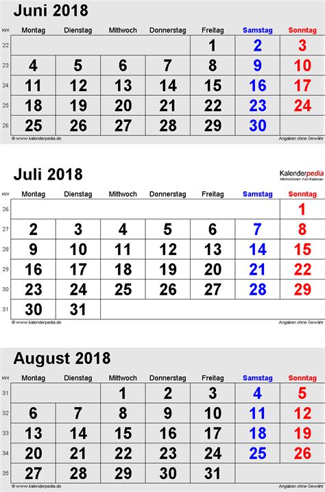 Kalender Juli 2018 Als Pdf Vorlagen