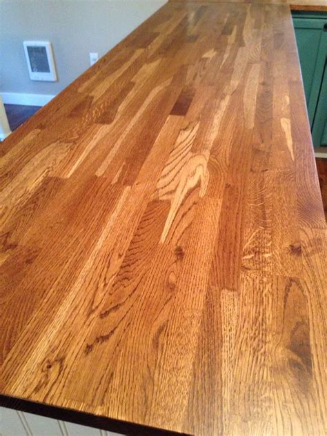 While i like it and it's nice, it's a bit splotchy. DIY butcher block counters. IKEA solid oak with miniwax ...