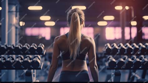 Premium Ai Image Close Up Shot Of Muscular Woman Standing In The Gym And Looking Down She Is