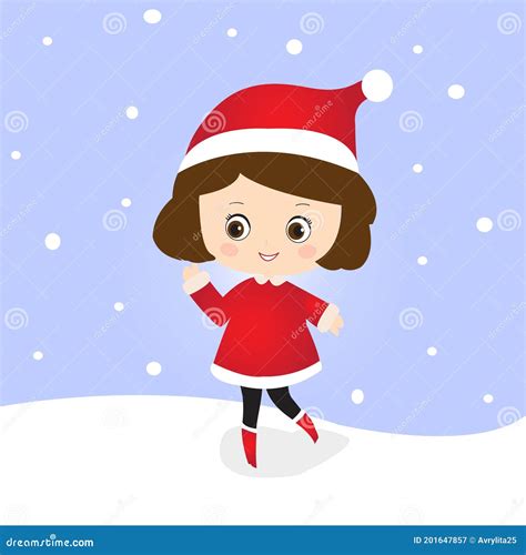 Cute Chibi Santa Girl Cartoon Wearing Santa Claus Costume Illustration