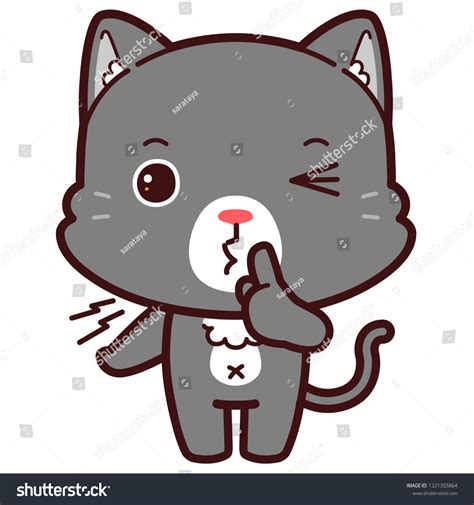 Character Cartoon Gray Cat Shhh Stock Vector Royalty Free 1321355864