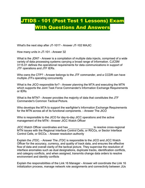 SOLUTION: Jtids 101 post test 1 lessons exam with questions and answers