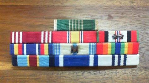 Lot Of 10 Us Military Ribbon Bars With Stars Mounted On Metal Racks