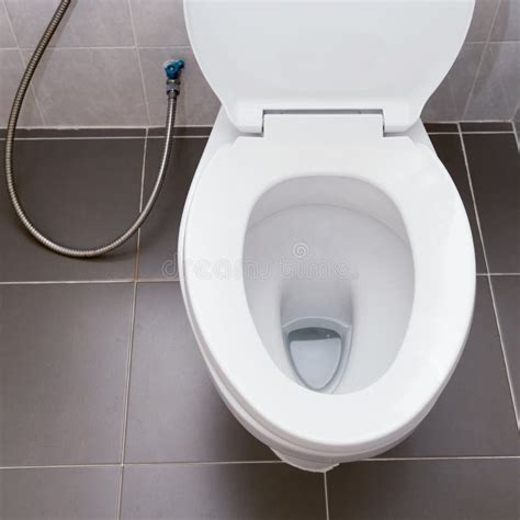 White Flush Toilet In Modern Bathroom Stock Image Image Of House