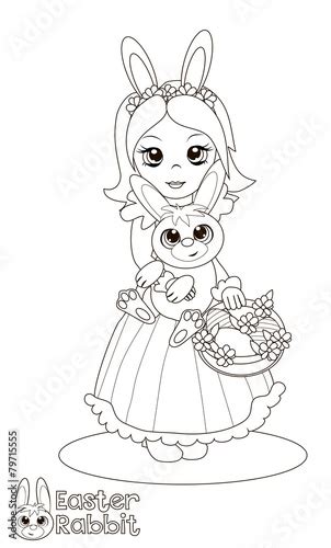 Girl And Rabbit Coloring Book Stock Image And Royalty Free Vector