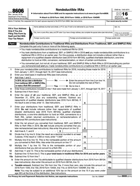 Caution draft not for filing this is an early release draft of an irs tax form instructions or publication which the irs is providing for your information as a. 2016 Form IRS 8606 Fill Online, Printable, Fillable, Blank ...