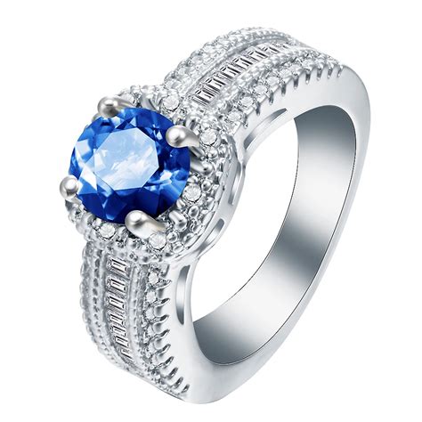 Elegant Vintage Women Rings Blue Cz Ring Unique Design Vintage Party