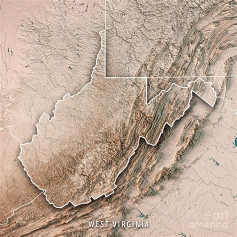 West Virginia State Usa 3d Render Topographic Map Neutral Border