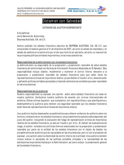 25 Razones Para Emitir Dictámenes Con Salvedad Abstención Y Opinión