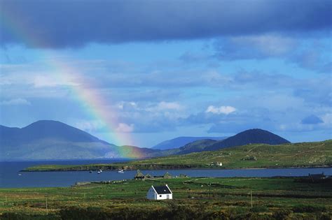 Ireland Rainbow Over Cottage Ballinskellig Ring Of Kerry County