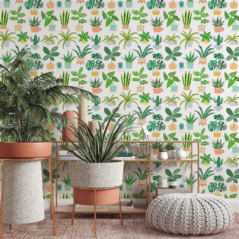 Plant Pattern Removable Wallpaper Pretty Botanical Wall Etsy