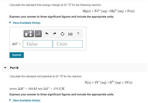 Solved Part A Calculate The Standard Potential For The Chegg