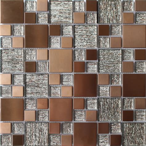 Copper Luxe Copper Effect Glass And Metal Mosaic Tile L 300mm W 300mm Departments Diy At Bandq