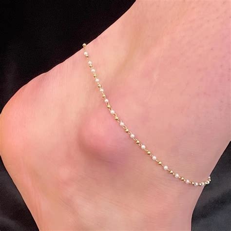 Dainty Anklet With Freshwater Pearls Pearl Anklet Ankle Bracelets