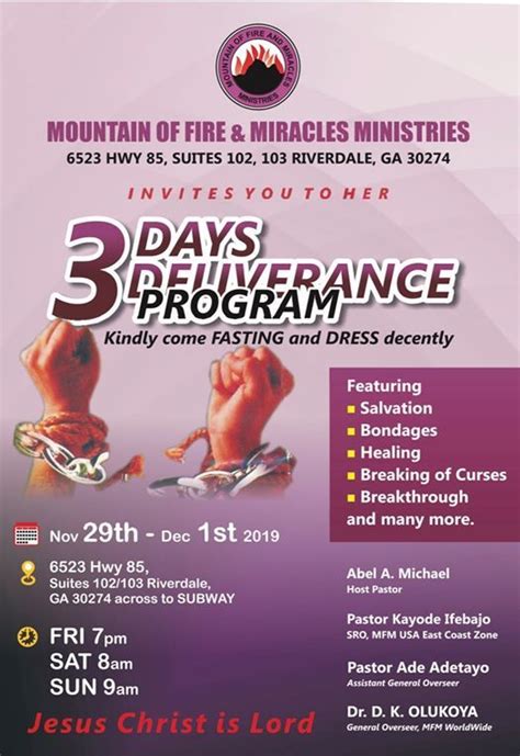 3 Day Deliverance Program Mountain Of Fire And Miracles Ministries