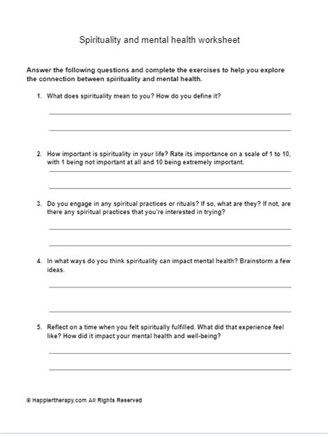 Spirituality And Mental Health Worksheet Happiertherapy