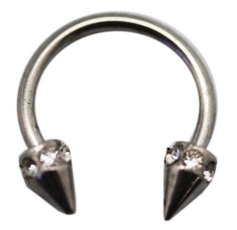 Silver Spiked Horseshoe Septum Ring With Rhinestone Stud 1 Mm 18