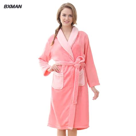 Bxman Brand Warm Winter Robe Women 100 Polyester Solid Women Flannel
