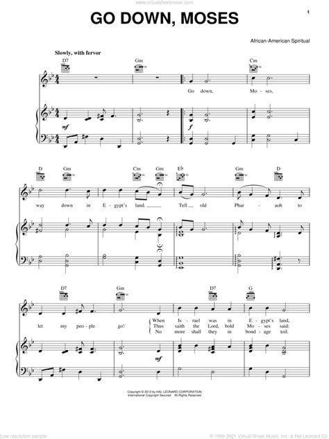 Go Down Moses Sheet Music For Voice Piano Or Guitar Pdf