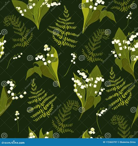 Seamless Pattern With Lilies Of The Valley Vector Graphics Stock Image