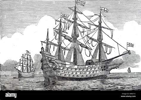 Engraving Depicting The Hms Sovereign Of The Seas Hms Sovereign Of The