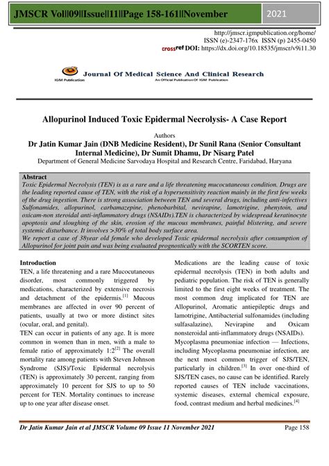 Pdf Allopurinol Induced Toxic Epidermal Necrolysis A Case Report