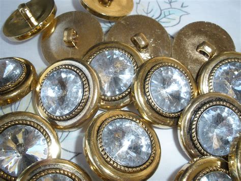 Clear Rhinestone Buttons Large Gold Plastic Shank Buttons Etsy