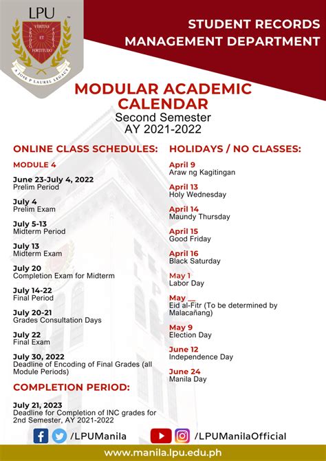 Academic Calendar 2nd Semester Ay 2021 2022 Lyceum Of The Philippines University Manila