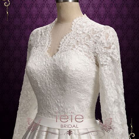 Classic Lace Ball Gown Wedding Dress With Long Lace Sleeves Katherin Ieie