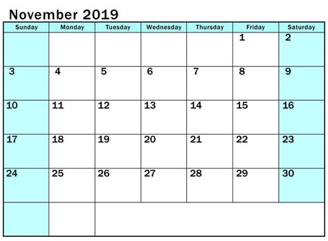 Editable Calendar For November 2019 Calendar Word Calendar Writing