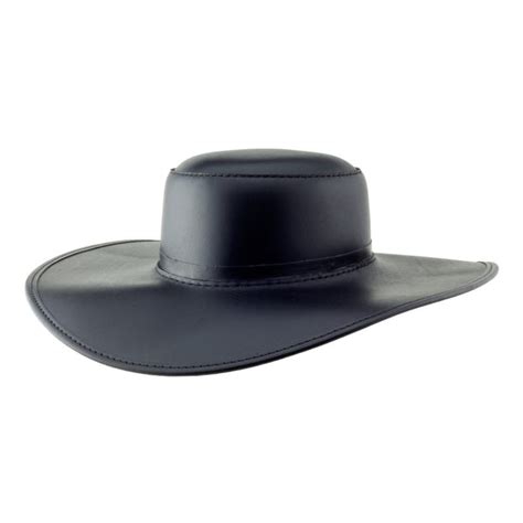 Salem Wide Brim Black Leather Hat