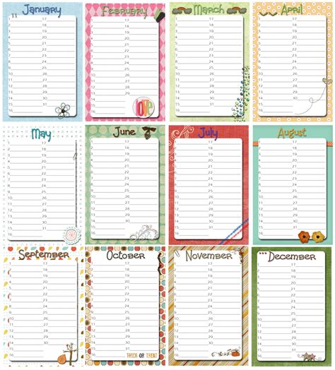 Yearly Birthday Calendar Templates Free Printable