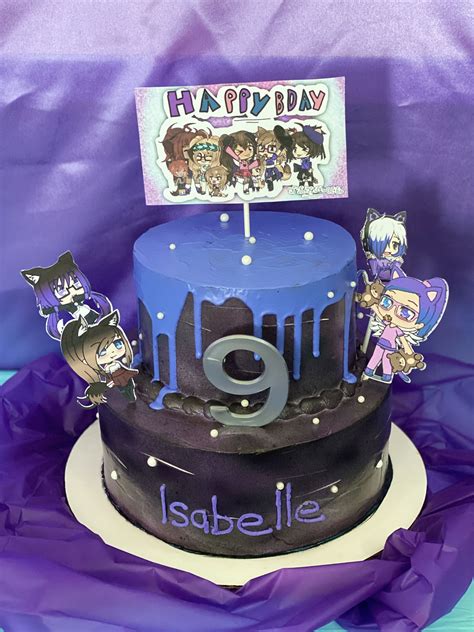Gacha Life Cake Purple And Black Cartoon Birthday Cake