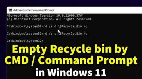 How To Empty Recycle Bin By Cmd Command Prompt In Windows 11 Youtube