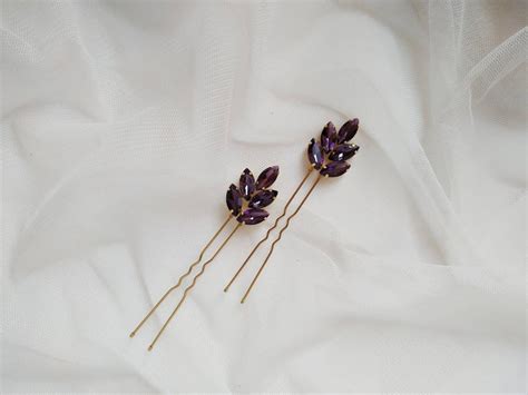 Purple Hair Pins Crystal Hair Pins Rhinestone Hair Pins Small Etsy