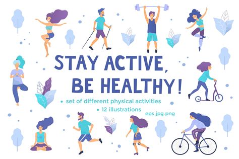 Stay Active Be Healthy Custom Designed Illustrations ~ Creative Market