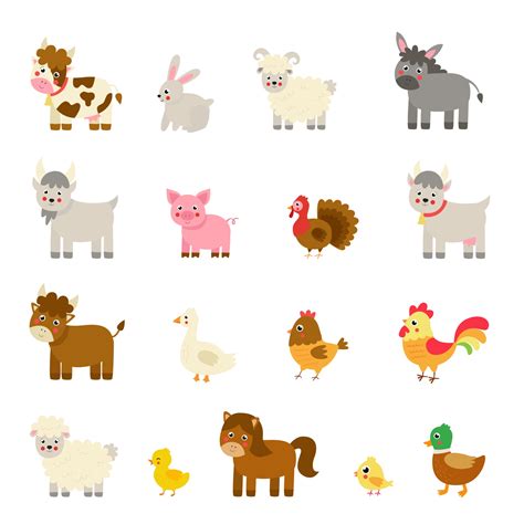 Set Of Cute Cartoon Farm Animals Vector Illustrations 2069787 Vector