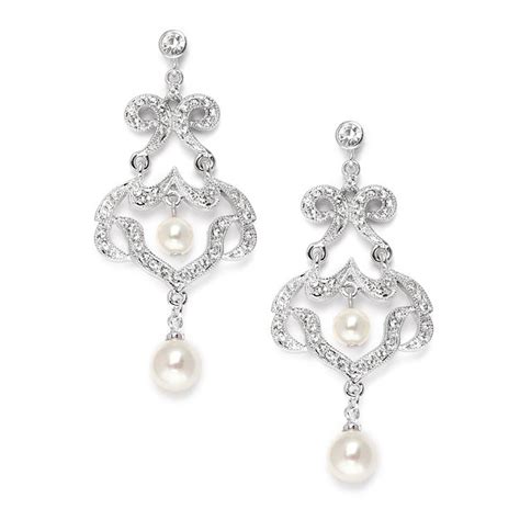 Cz Chandelier Earrings With Diamond White Pearls Pearl Earrings