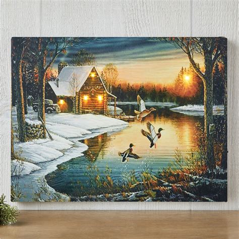 Lighted Led Winter Cabin Canvas Wall Art Collections Etc