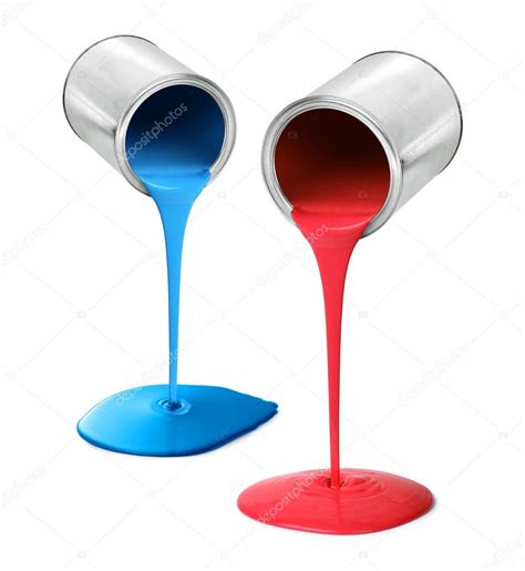 Metal Tin Cans Pouring Red And Blue Paint ⬇ Stock Photo Image By