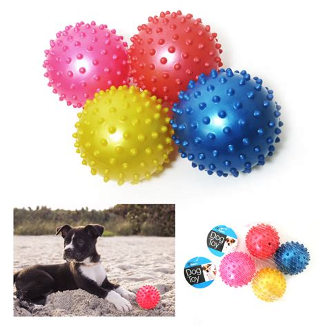 4 Pc Rubber Spike Dog Balls Fetching Pet Play Toys Squeaker Bouncing