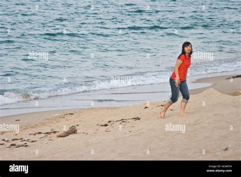 Young Korean Woman On The Beach In Sokcho South Korea Stock Photo Alamy